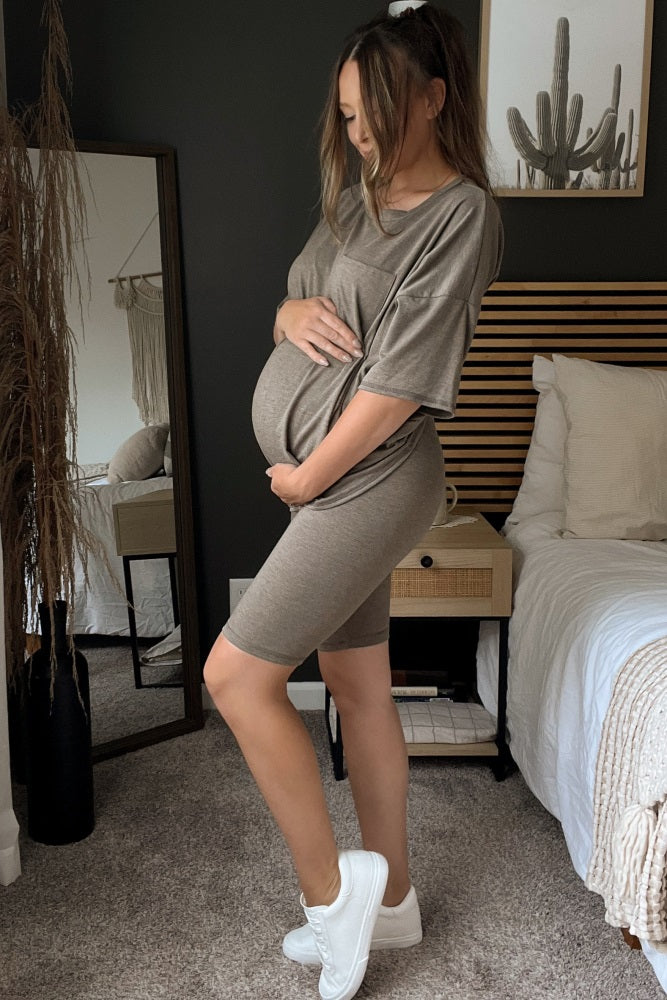 Mocha Biker Short Maternity Sleep Set