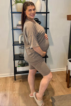 Mocha Biker Short Maternity Sleep Set