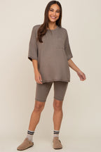 Mocha Biker Short Maternity Sleep Set