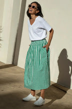 Brooke Midi A-Line Skirt Striped Emerald & White