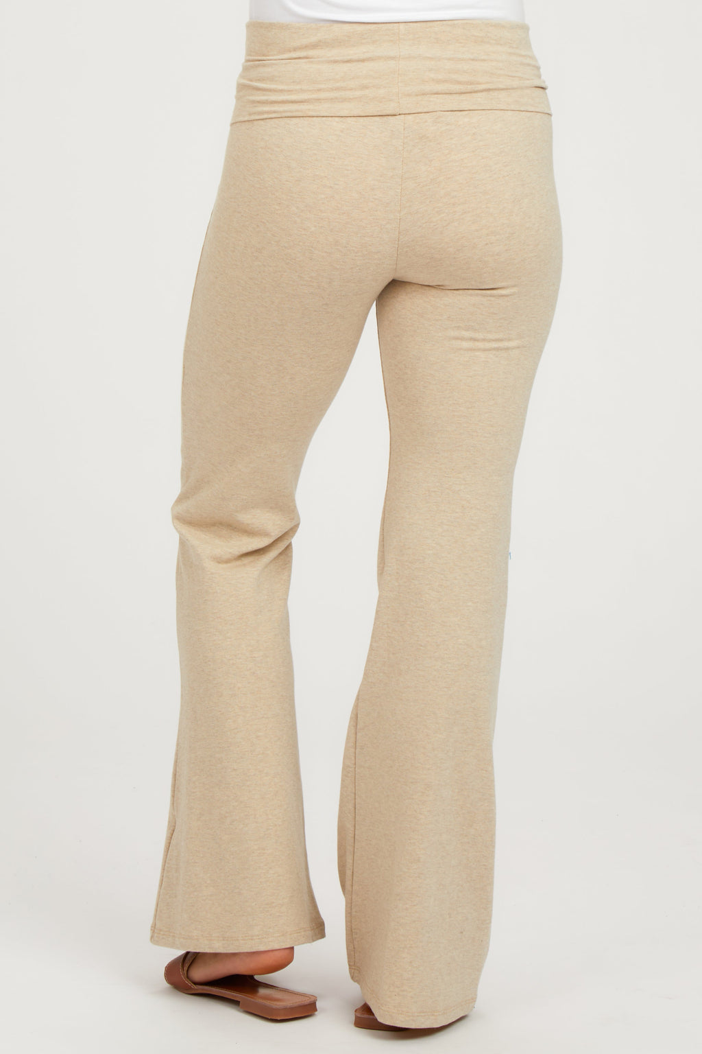 Beige Heathered Flare Leg Fold Over Maternity Leggings