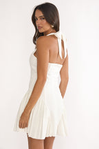 Angelico Halterneck Pleat Mini Dress White