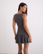 Brani Studded Mini Dress in Charcoal Grey