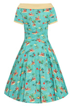 Darlene Turquoise Pinup Swing Dress in Tropical Island Print