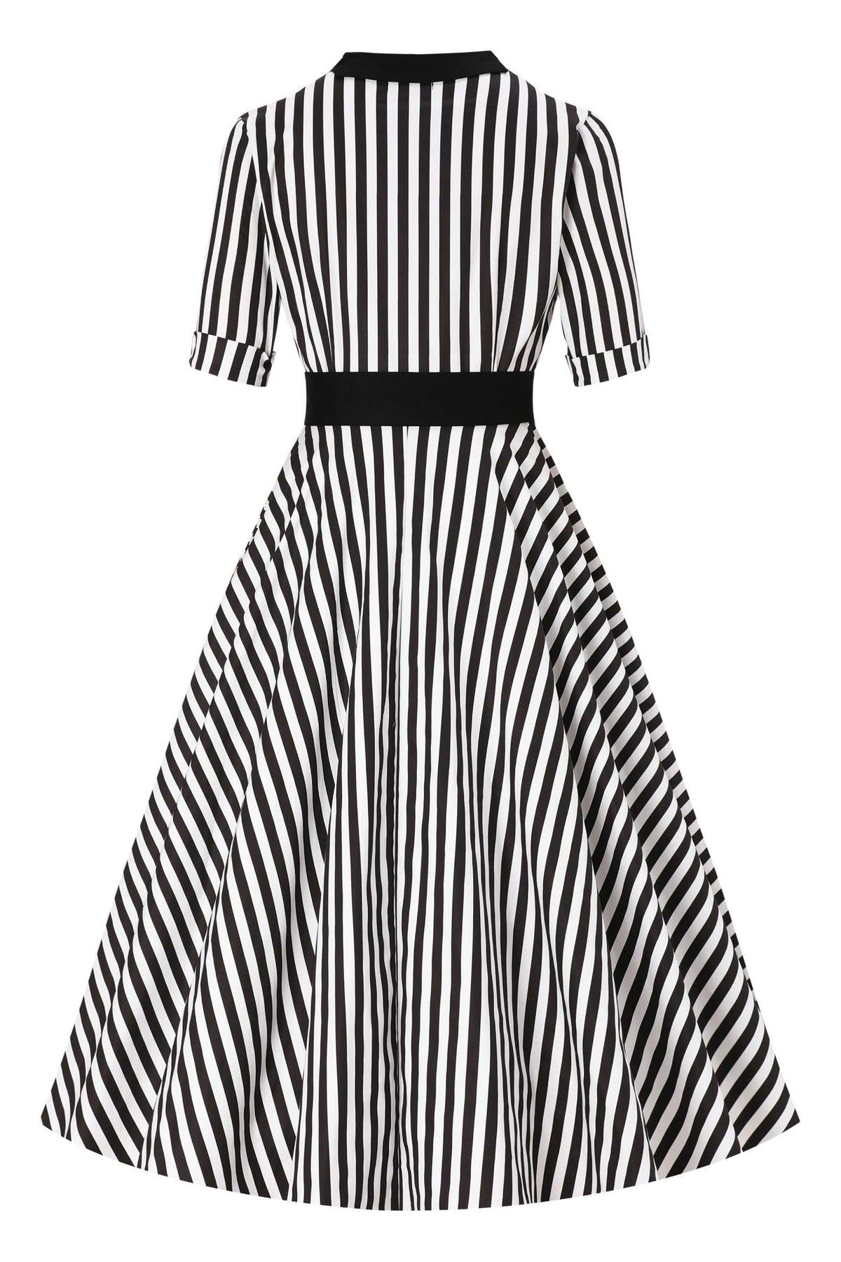 Mollie B&W Awning Striped Full Circle Shirt Dress