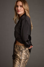 Cash Black Satin Button Down Top