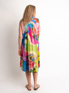 Sleeveless A-line Dress in Pink/Blue Pastel