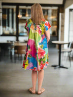 A-line Cap Sleeve Dress in Pink/Blue Pastel