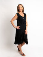 Epiphany Sleeveless Black Cotton Mid-length Dress