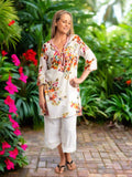 Beaded Long Top with Tie in Fruit Salad Print