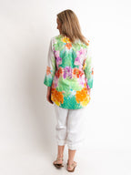 Versatile Summer Top in Green Orange Floral