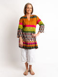 Pleated Long V-neck Top in Fiesta Print