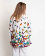Bribie Top in White Butterfly Print
