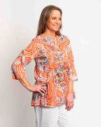 Bribie Top in Coral Geo Print