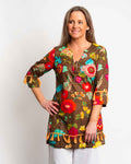 Kurta Style Top in Chocolate Floral Print