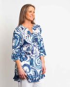Kurta Style Top in Denim Swirl Print