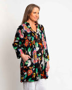 Tully Top in Black Pink Garden