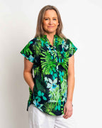 Magnetic Cap Sleeve Shirt in Lime Green Garden