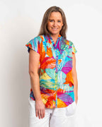 Magnetic Cap Sleeve Shirt in Turquoise Orange