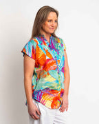 Magnetic Cap Sleeve Shirt in Turquoise Orange