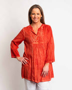 Pleated Summer Top in Ochre Wash