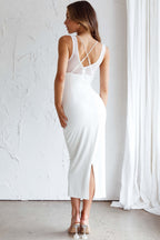 Charice Mesh Bodice Overlay Midi Dress White