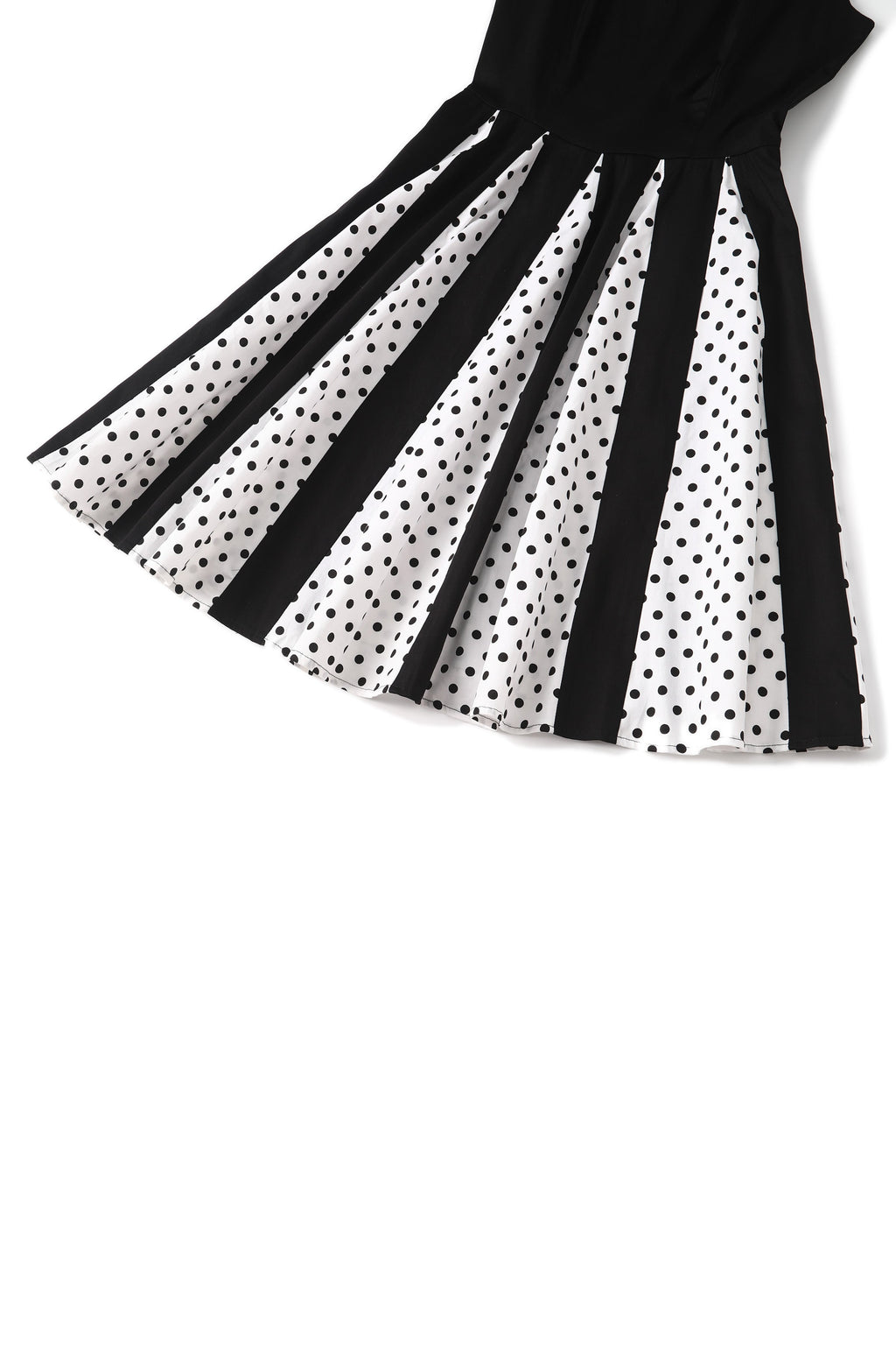 Judith Pleated Black Dress With White Polka Dots