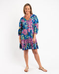Embroidered Tunic Dress in Blue Floral