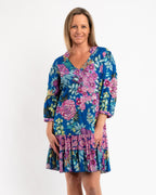 Embroidered Tunic Dress in Blue Floral