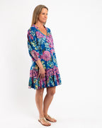 Embroidered Tunic Dress in Blue Floral