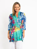 Pleated Long Top in Turquoise and Blue