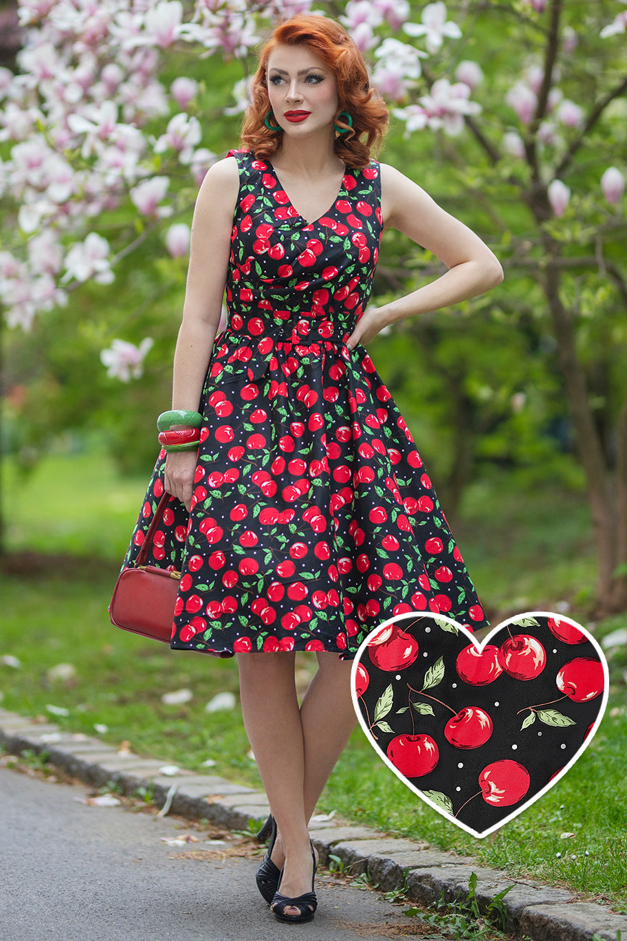 May Crossover Bust Cherry Swing Dress