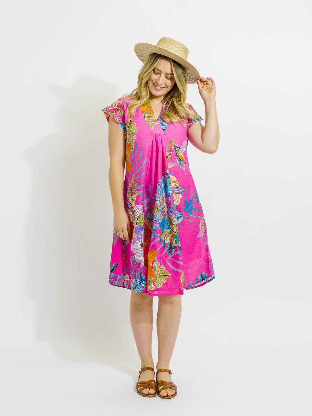 Cabarita Dress in Pink Birds