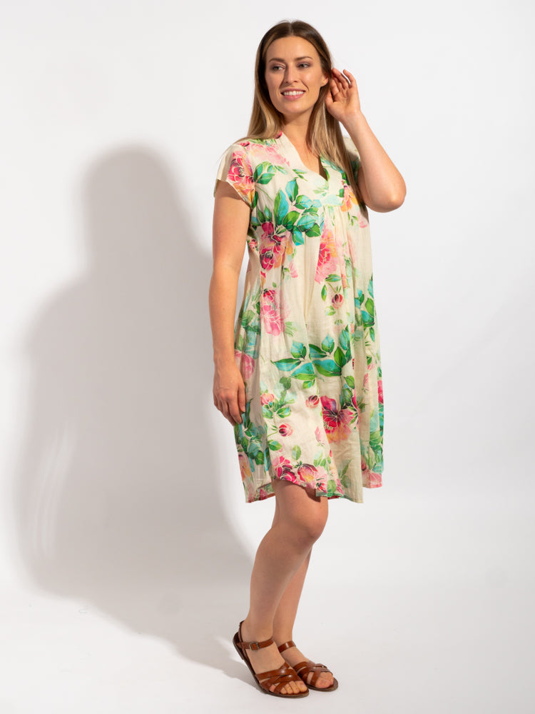Cabarita Dress in Beige Pink Pretty