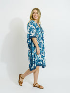 Bedarra Kaftan in Blue on White Floral