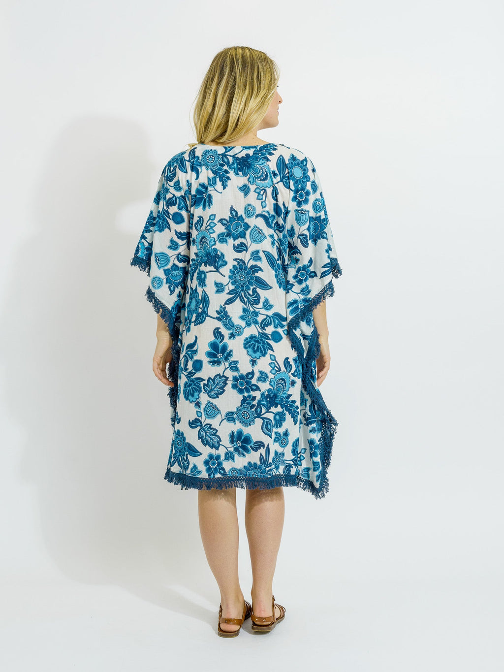 Bedarra Kaftan in Blue on White Floral