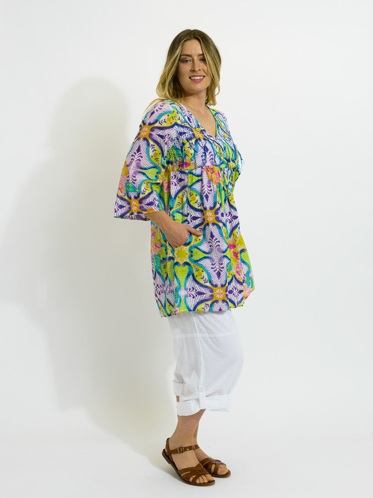 Billinudgel Dress in Lime Purple Swirl