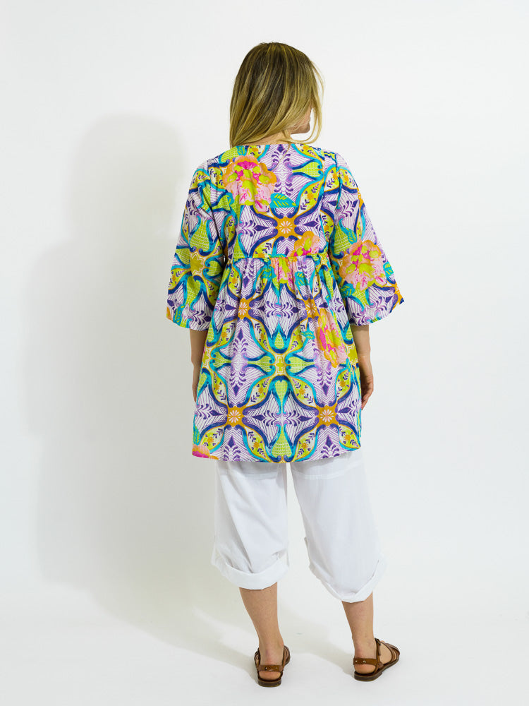 Billinudgel Dress in Lime Purple Swirl