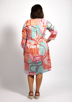 Maya Dress in Aqua Pink Lines