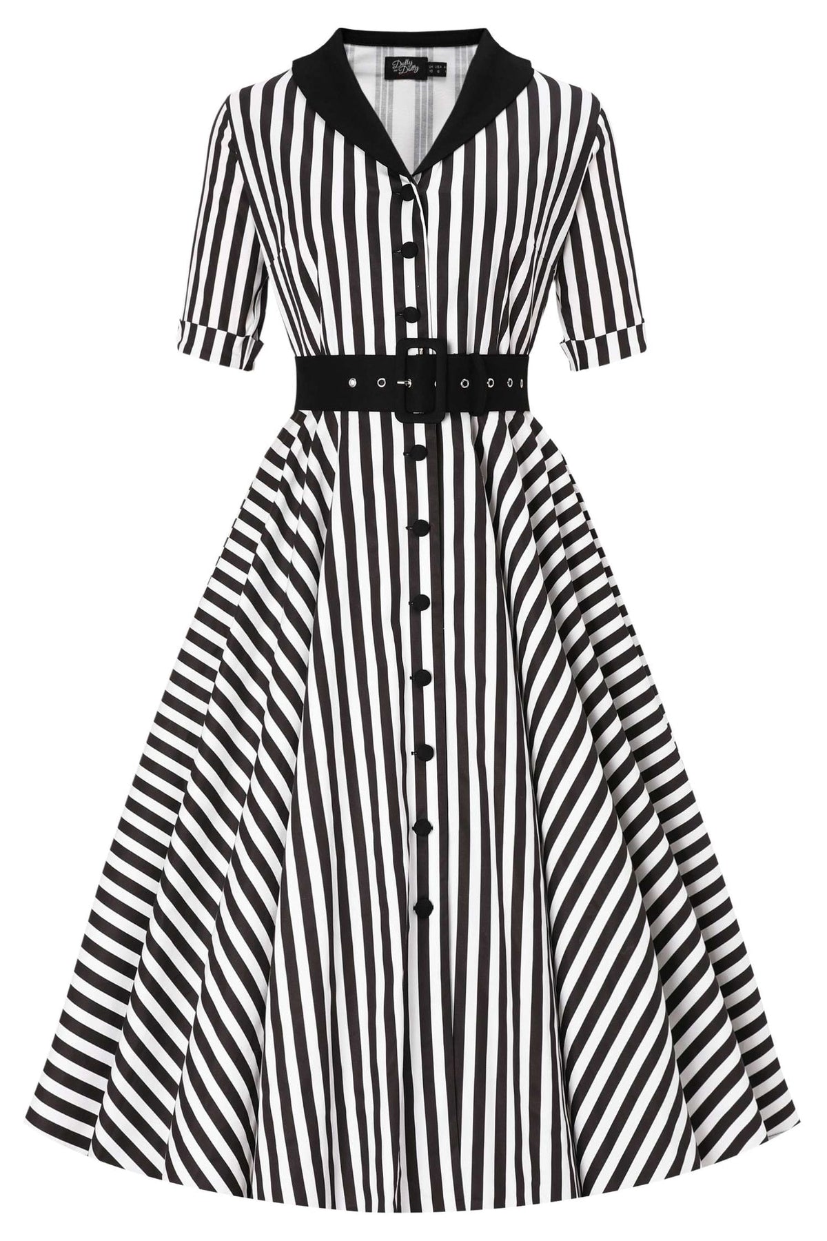 Mollie B&W Awning Striped Full Circle Shirt Dress