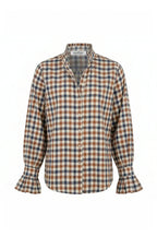 Jane Gingham Long Sleeve Top Navy and Brown