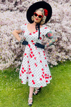Lily Rockabilly Polka & Cherry White Swing Dress