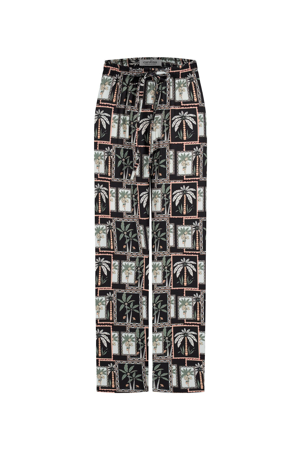 Maui Palm Print Pants in Black and Green