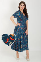 Julia 50s Style Blue Chili Print Dress