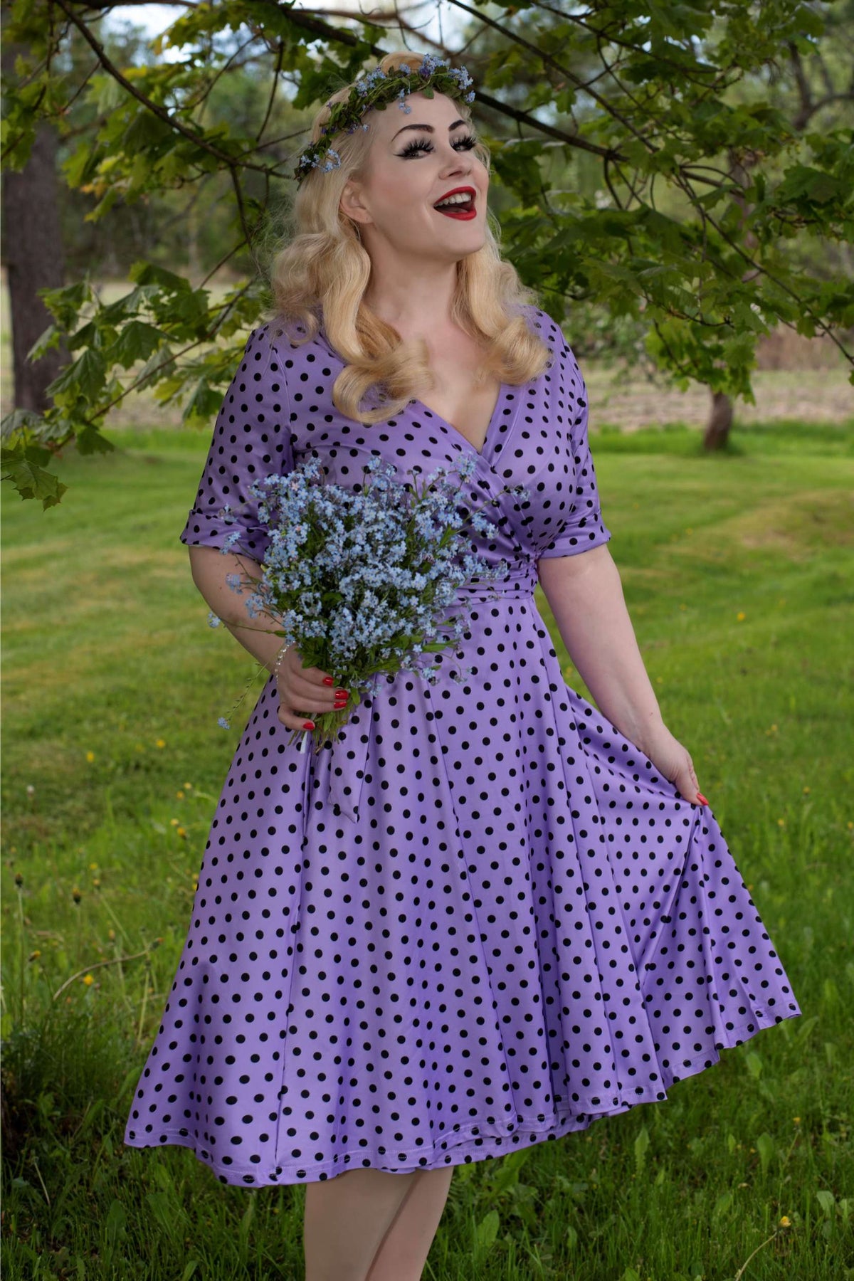 Matilda Lavender Polka Dot Wrap Dress