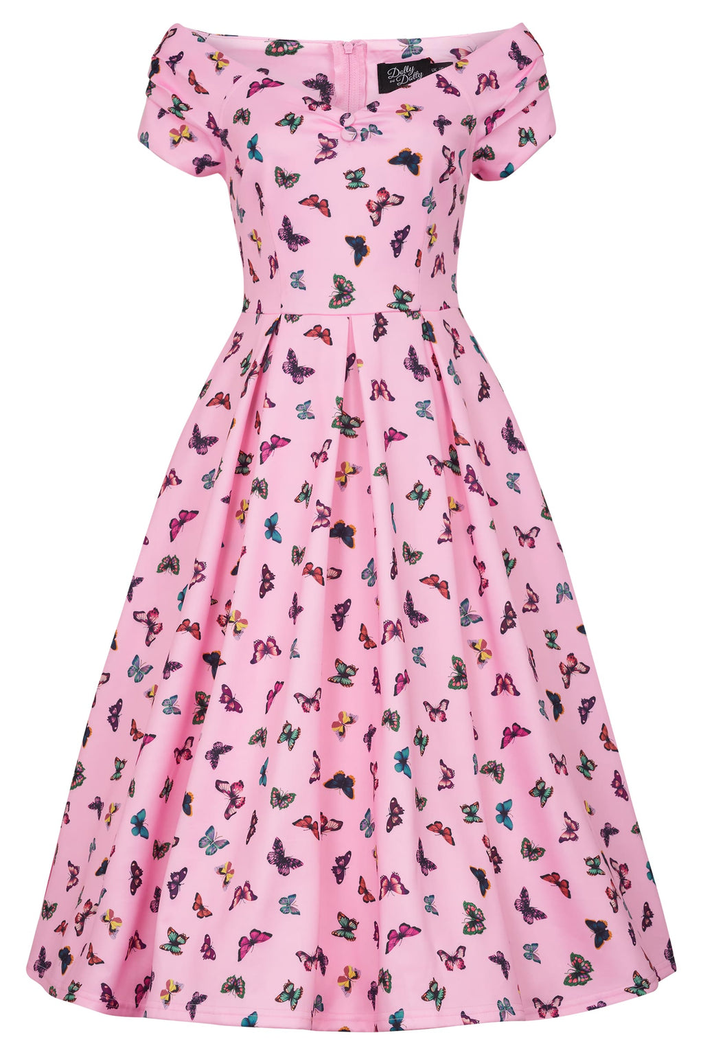 Lily Off Shoulder Pink Butterfly Swing Dress