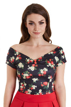 Lilian Off Shoulder Black Strawberry Top