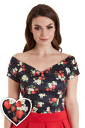 Lilian Off Shoulder Black Strawberry Top