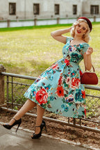 Lily Off Shoulder Blue Floral Swing Dress