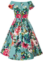 Lily Off Shoulder Blue Floral Swing Dress